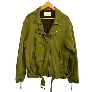 Free People Women's Small Green Moto Jacket Cotton